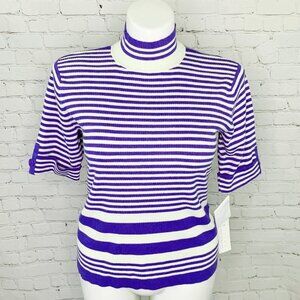 NWT FIRST ISSUE LIZ CLAIBORNE SHORT SLEEVE STRIPED SWEATER - XL